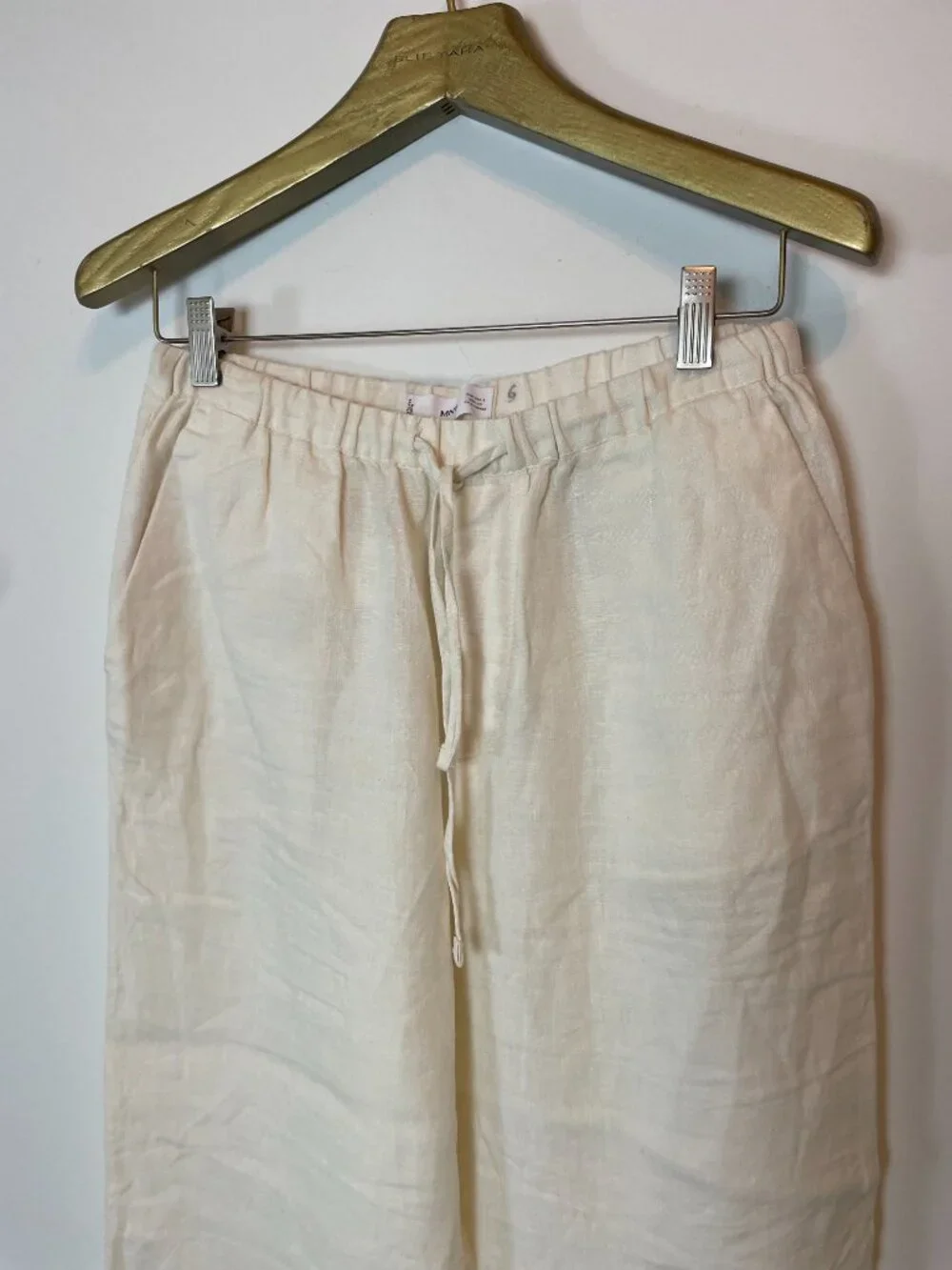 MANGO Linen Straight Leg Drawstring Elastic Waist Beach Quiet Luxury Pants \\ S